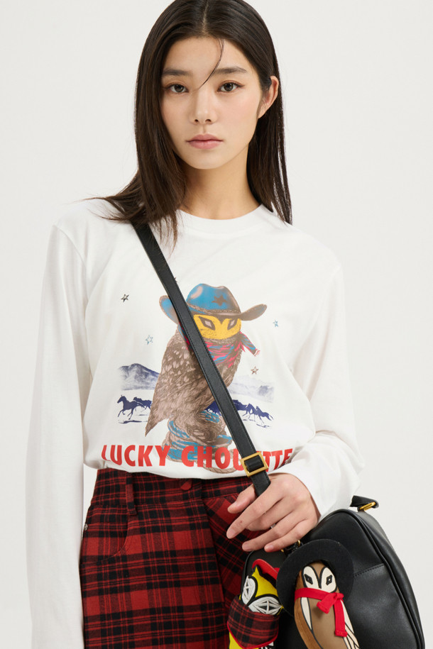 LUCKY CHOUETTE - 긴소매 티셔츠 - [Atelier] Chouette Point Long SleeveT-Shirt (ivory)