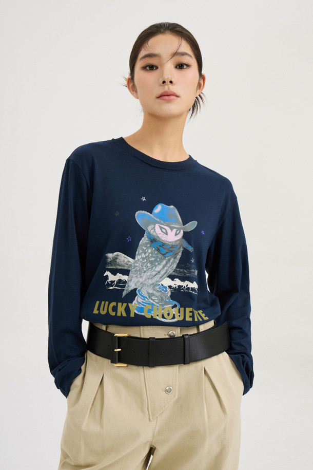 LUCKY CHOUETTE - 긴소매 티셔츠 - [Atelier] Chouette Point Long SleeveT-Shirt (dark navy)