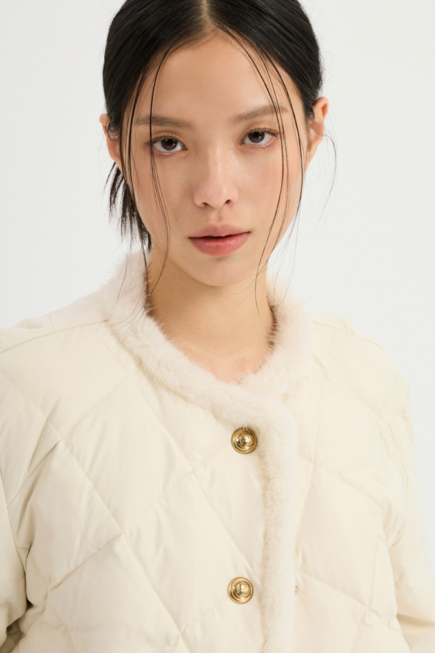 LUCKY CHOUETTE - 패딩 - Mink Trimming Goose Down Jumper (ivory)