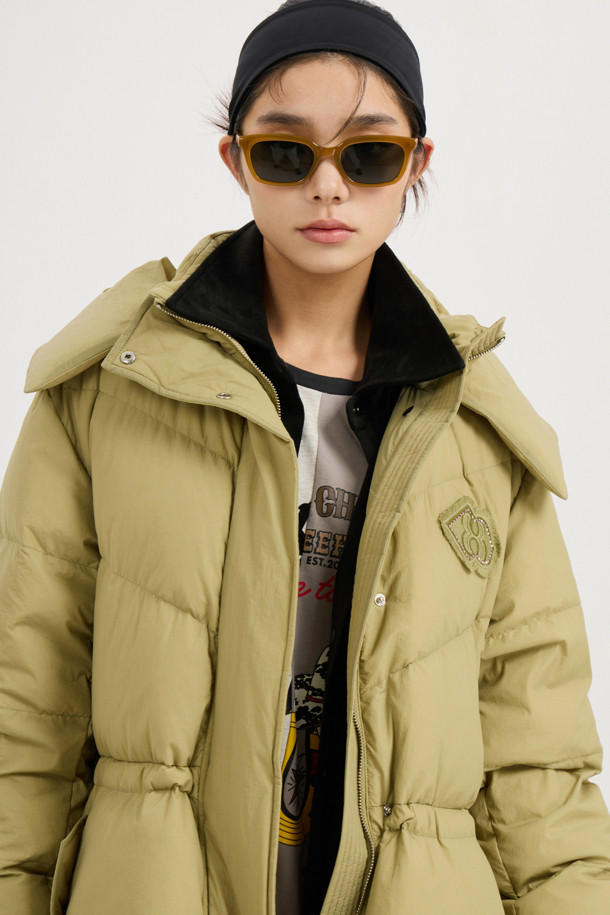 LUCKY CHOUETTE - 패딩 - Detachable Hooded Flare Goose-down Jumper (light khaki)