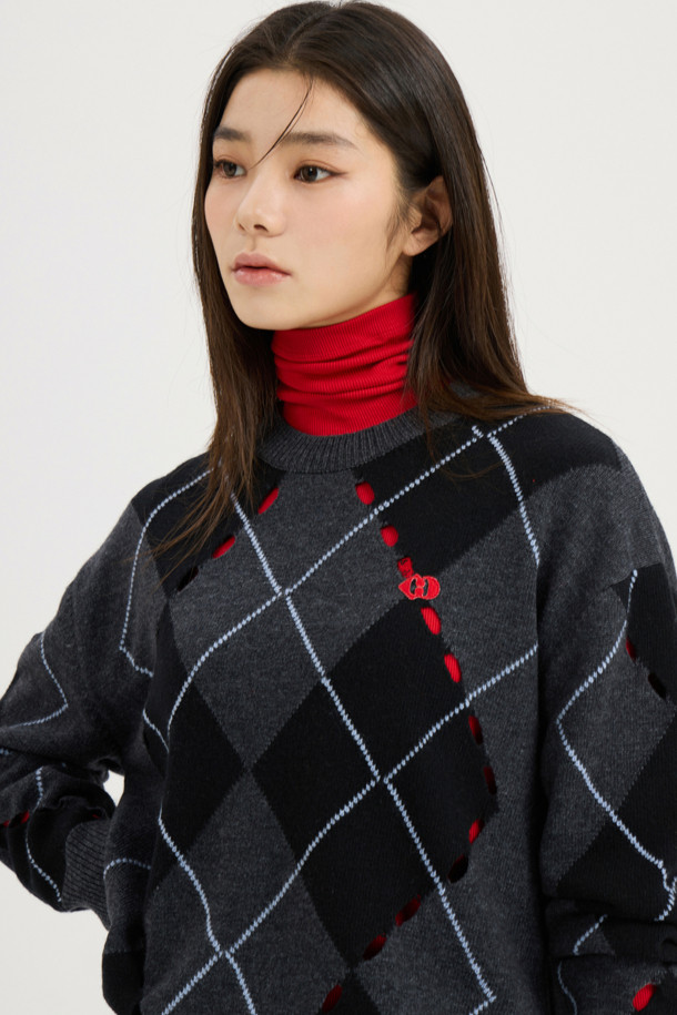 LUCKY CHOUETTE - 스웨터 - [Atelier] Intascasi Argyle Knitwear Pullover (black)