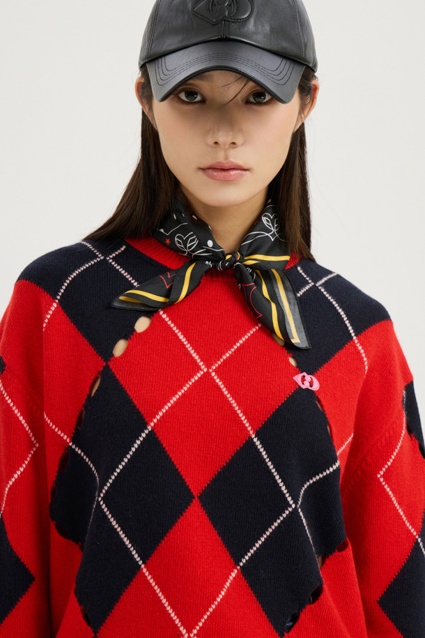 LUCKY CHOUETTE - 스웨터 - [Atelier] Intascasi Argyle Knitwear Pullover (red)