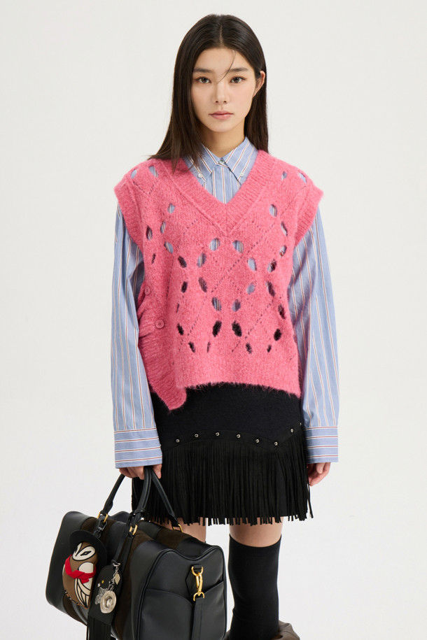 LUCKY CHOUETTE - 스웨터 - [Atelier] Alpaca Scotch Knit Vest (pink)