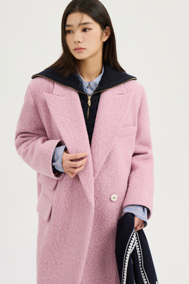 LUCKY CHOUETTE - 코트 - Gang Collar Hairy Double Coat (pink)