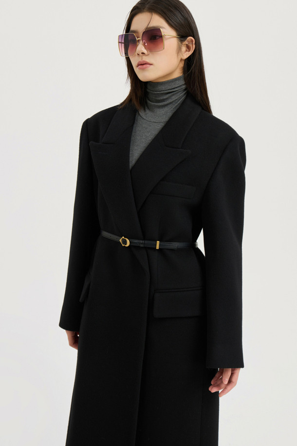 LUCKY CHOUETTE - 코트 - [Atelier] Slim Fit Maxi Long Coat(Optional belt) (black)