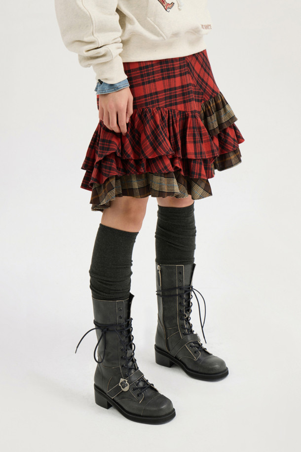 LUCKY CHOUETTE - 미니스커트 - [Atelier] Check Mix Mini Skirt (red)