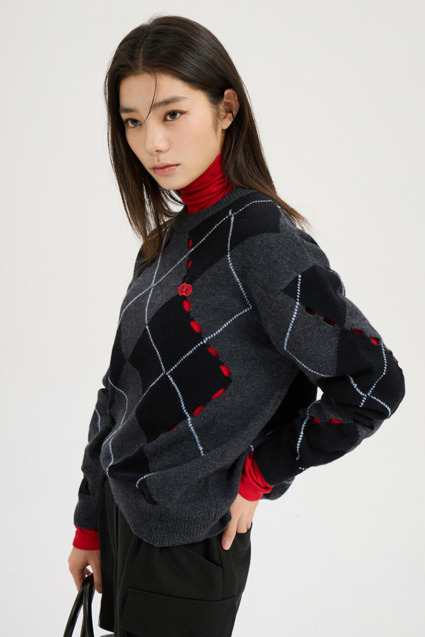 LUCKY CHOUETTE - 스웨터 - [Atelier] Intascasi Argyle Knitwear Pullover (black)