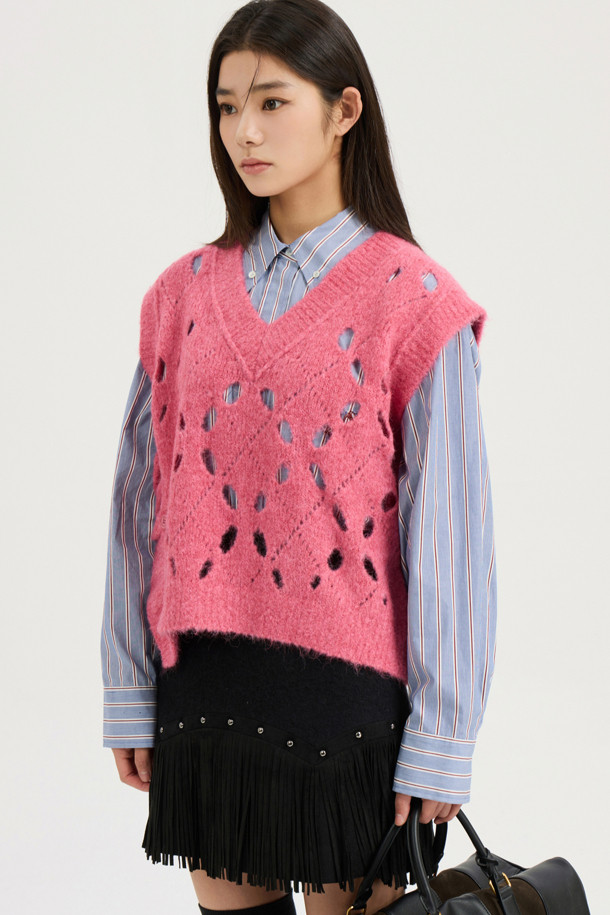 LUCKY CHOUETTE - 스웨터 - [Atelier] Alpaca Scotch Knit Vest (pink)