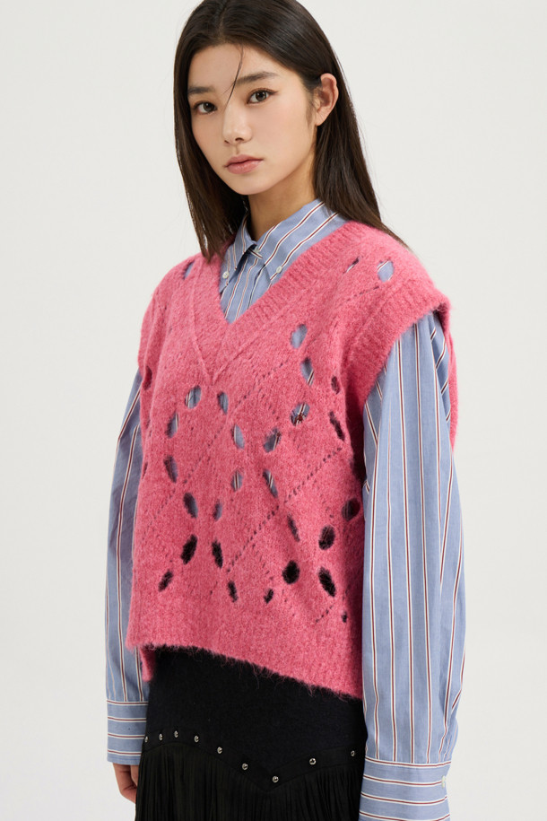 LUCKY CHOUETTE - 스웨터 - [Atelier] Alpaca Scotch Knit Vest (pink)