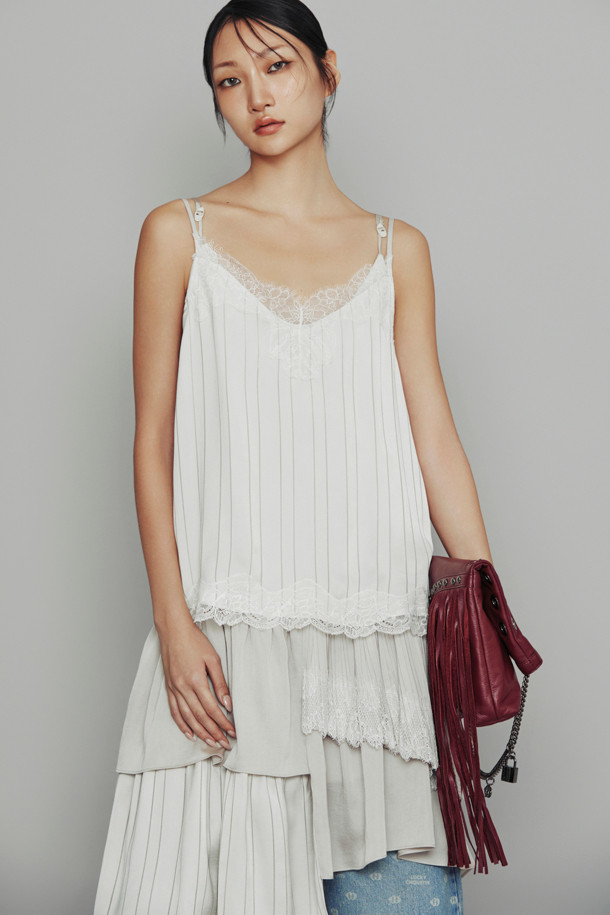 LUCKY CHOUETTE - 민소매 원피스 - [Atelier] Lace Point Stripe Slip Dress (light beige)