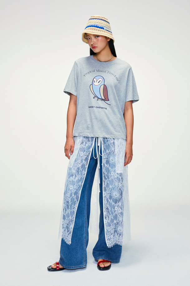 LUCKY CHOUETTE - 반소매 티셔츠 - Chouette Print Regular Fit Half Sleeve T-shirt