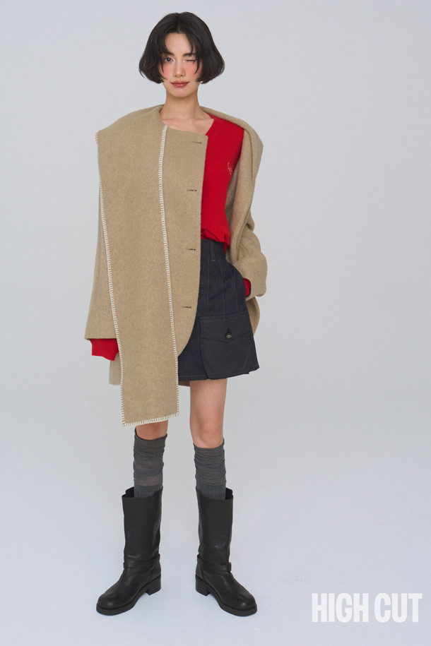 LUCKY CHOUETTE - 코트 - [Atelier] Muffler A-Line Coat (dark beige)