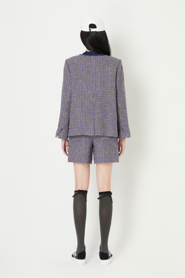 LUCKY CHOUETTE - 자켓 - Denim Tape Decorated Tweed Jacket