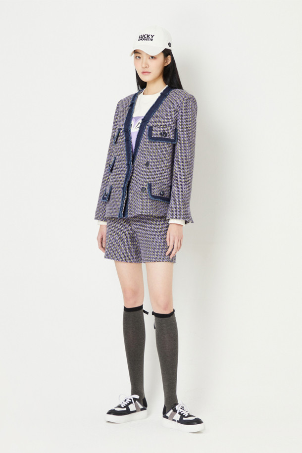 LUCKY CHOUETTE - 자켓 - Denim Tape Decorated Tweed Jacket