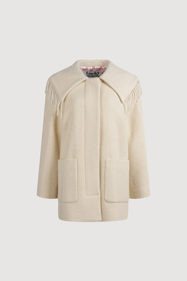 LUCKY CHOUETTE - 코트 - Collar Fringe Half Coat (light beige)