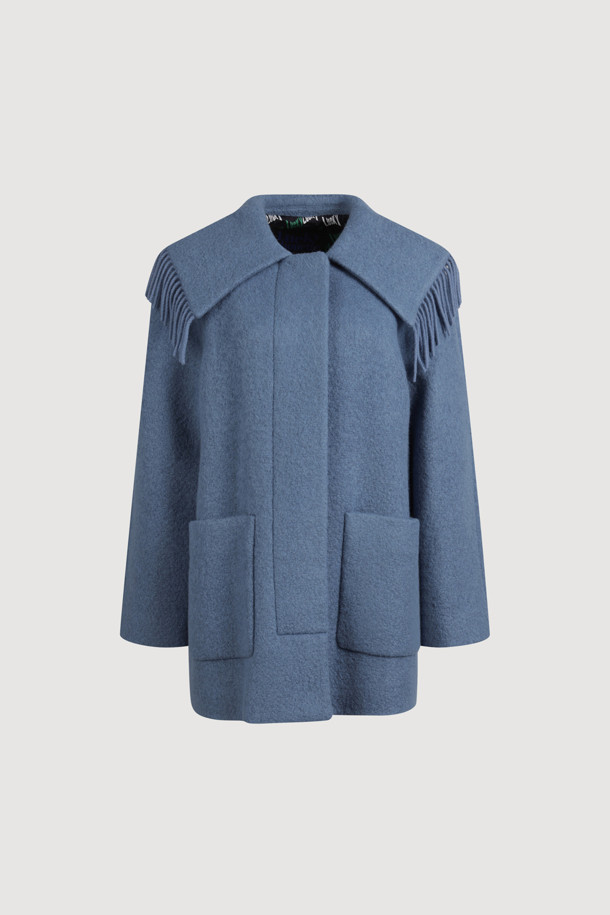 LUCKY CHOUETTE - 코트 - Collar Fringe Half Coat (blue)