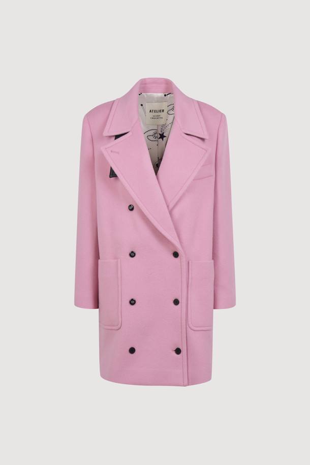 LUCKY CHOUETTE - 코트 - [Atelier] Leather Button Double Half Coat (pink)