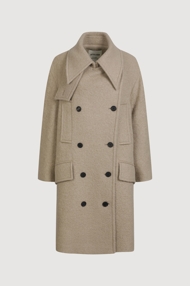 LUCKY CHOUETTE - 코트 - [Atelier] Detachable Neck Button Double Half Coat (dark beige)