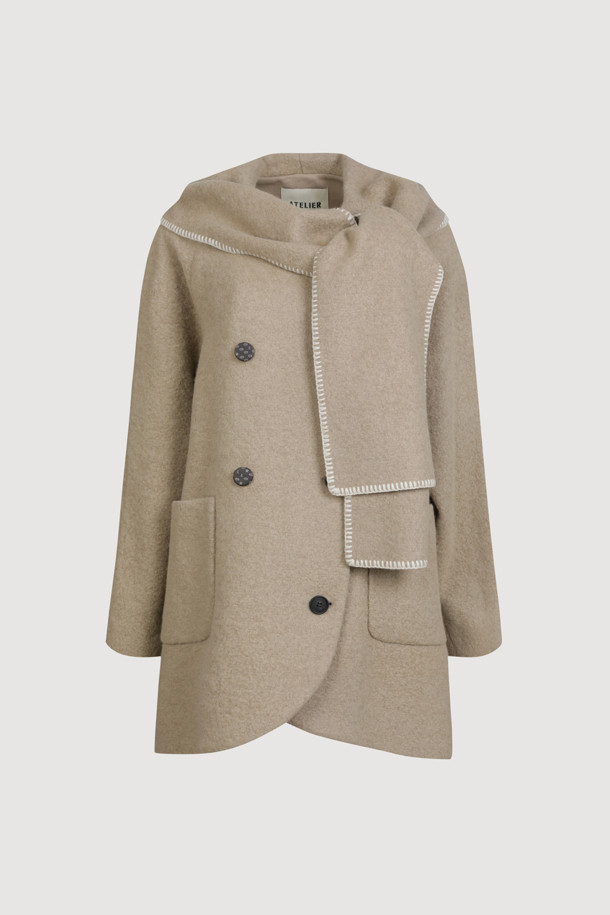 LUCKY CHOUETTE - 코트 - [Atelier] Muffler A-Line Coat (dark beige)