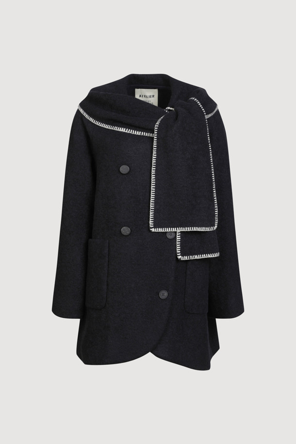 LUCKY CHOUETTE - 코트 - [Atelier] Muffler A-Line Coat (dark navy)