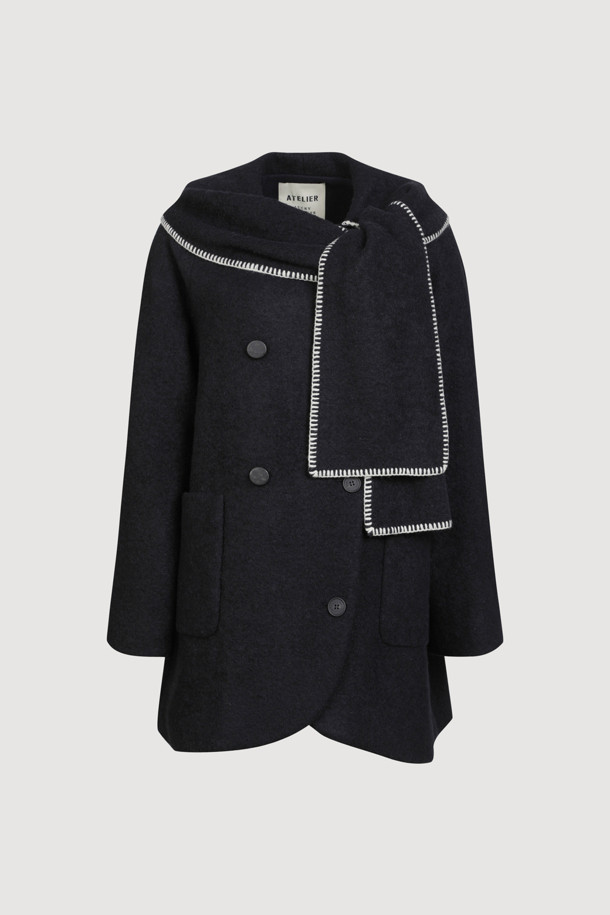 LUCKY CHOUETTE - 코트 - [Atelier] Muffler A-Line Coat (navy)