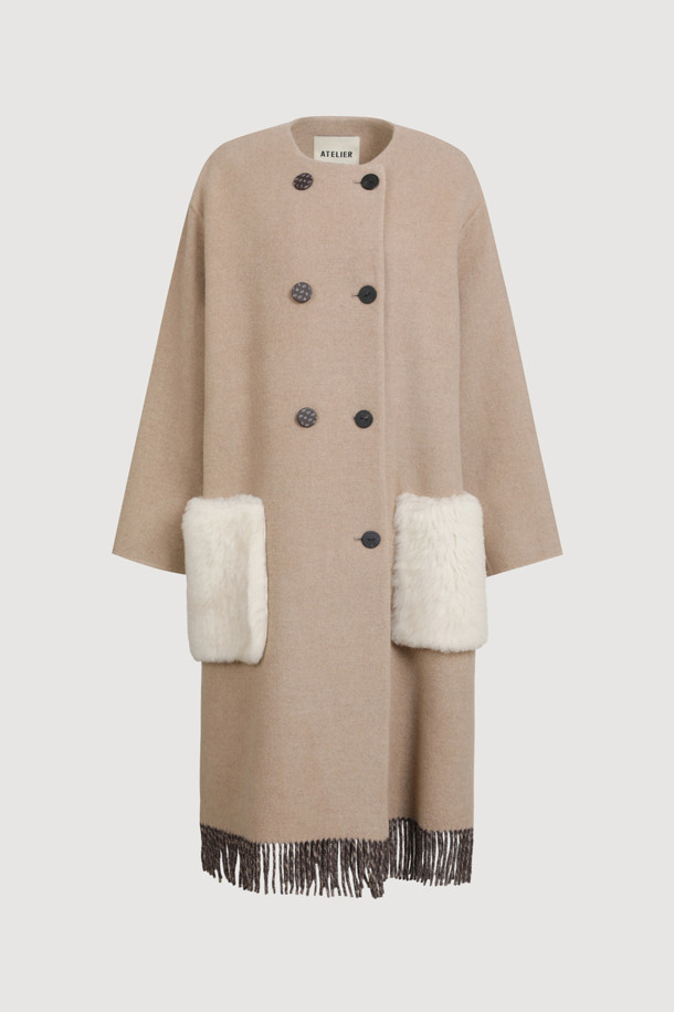 LUCKY CHOUETTE - 코트 - [Atelier] Handmade Fringe Pocket Fur Coat (beige)