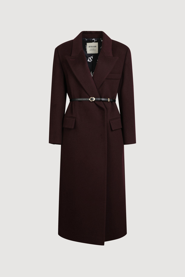 LUCKY CHOUETTE - 코트 - [Atelier] Slim Fit Maxi Long Coat(Optional belt) (wine)