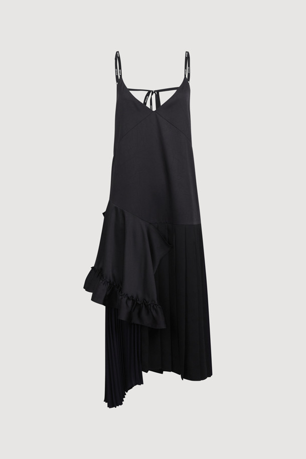 LUCKY CHOUETTE - 민소매 원피스 - [Atelier] Fabric MIX Pleats Slip Dress (black)