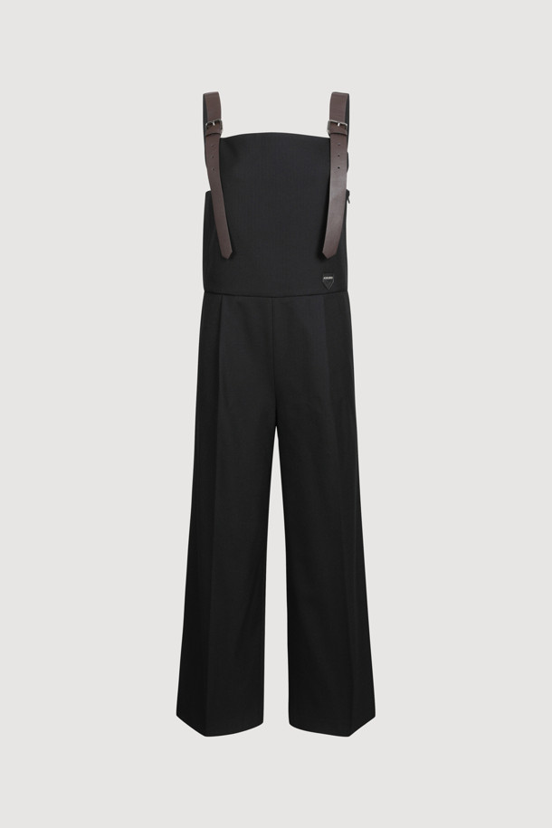 LUCKY CHOUETTE - 점프수트 - [Atelier] Fake Leather Button Herringbone Jumpsuit (black)