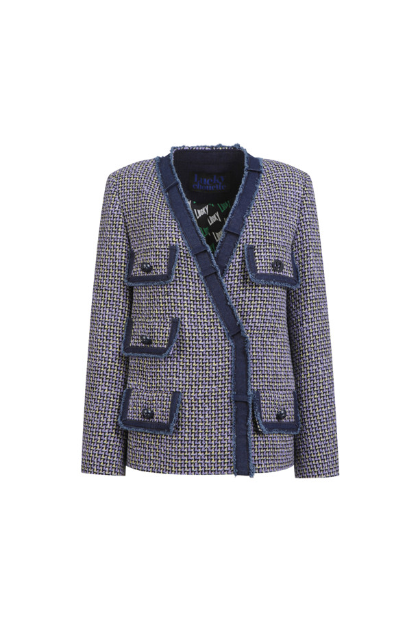 LUCKY CHOUETTE - 자켓 - Denim Tape Decorated Tweed Jacket