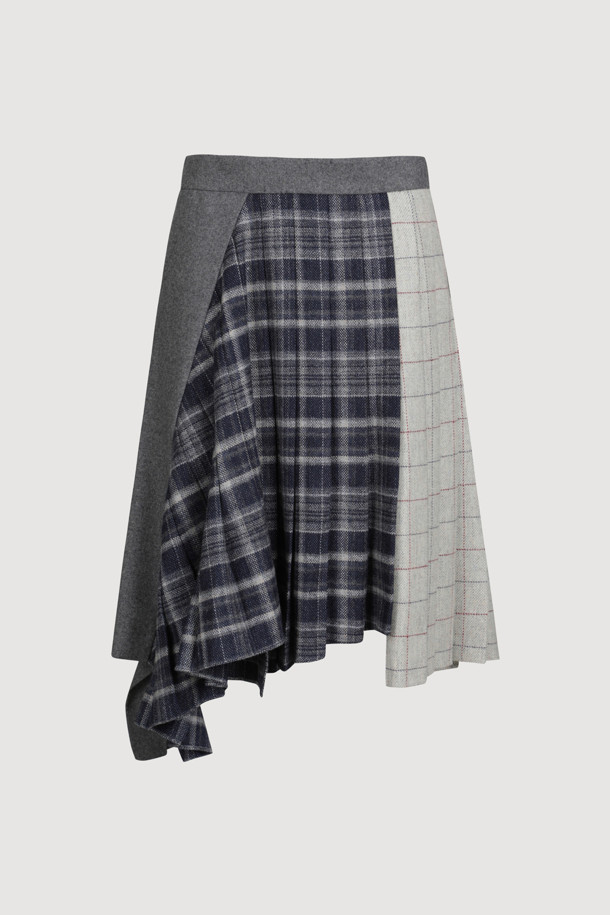 LUCKY CHOUETTE - 롱스커트 - [Atelier] Check Mix Pleats Long Skirt (navy)