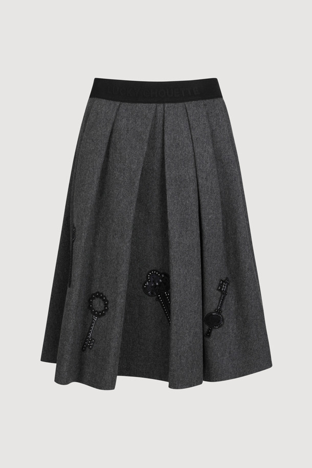 LUCKY CHOUETTE - 롱스커트 - [Atelier] Embroidered Point Banding Flare Skirt