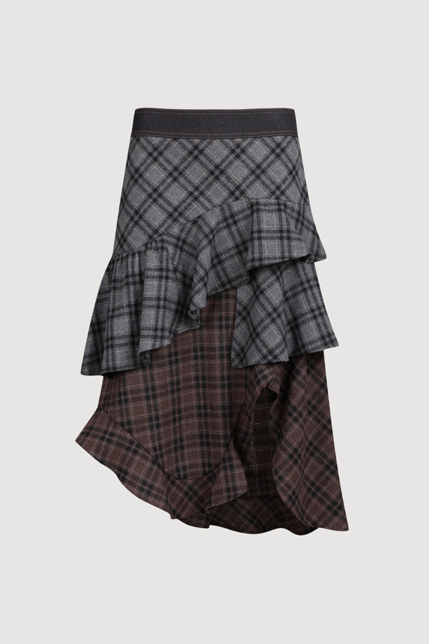 LUCKY CHOUETTE - 롱스커트 - [Atelier] Check Mix long Skirt (grey)