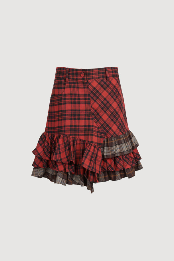 LUCKY CHOUETTE - 미니스커트 - [Atelier] Check Mix Mini Skirt (red)