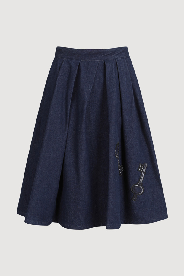 LUCKY CHOUETTE - 데님 - [Atelier] Key Embroidery Volume Denim Skirt (blue)