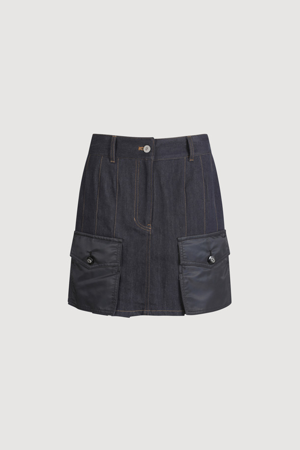 LUCKY CHOUETTE - 미니스커트 - [Atelier] Coloring Pocket Pleats Denim Mini Skirt (dark blue)