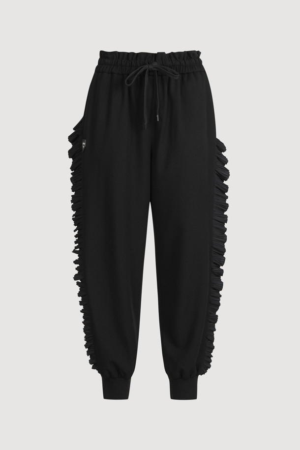 LUCKY CHOUETTE - 롱/미디팬츠 - [Atelier] Frill Point Jogger Banding Pants (black)