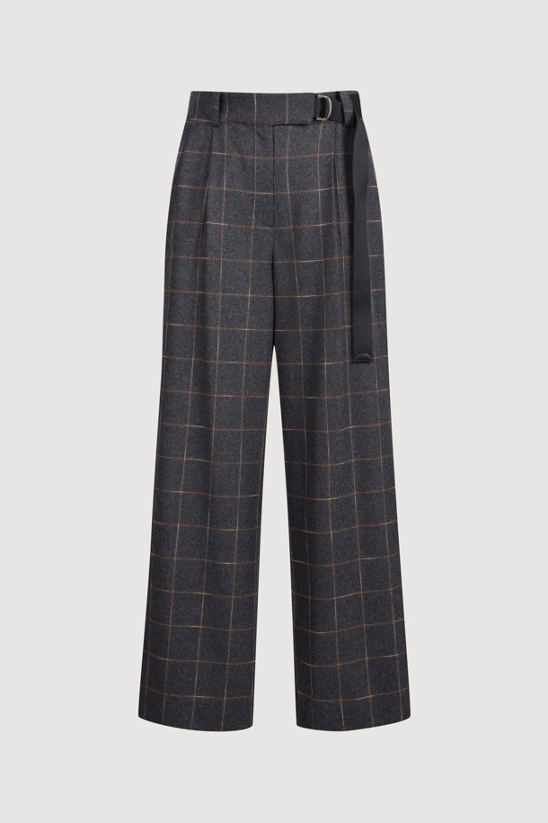 LUCKY CHOUETTE - 롱/미디팬츠 - [Atelier] Belt Point Check Back Banding Pants (dark grey)