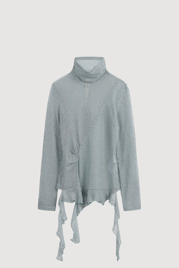 LUCKY CHOUETTE - 긴소매 티셔츠 - [Atelier] Stripe Turtleneck T-Shirt (mint)