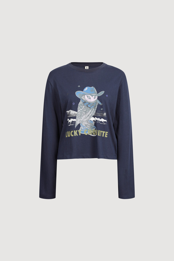 LUCKY CHOUETTE - 긴소매 티셔츠 - [Atelier] Chouette Point Long SleeveT-Shirt (dark navy)