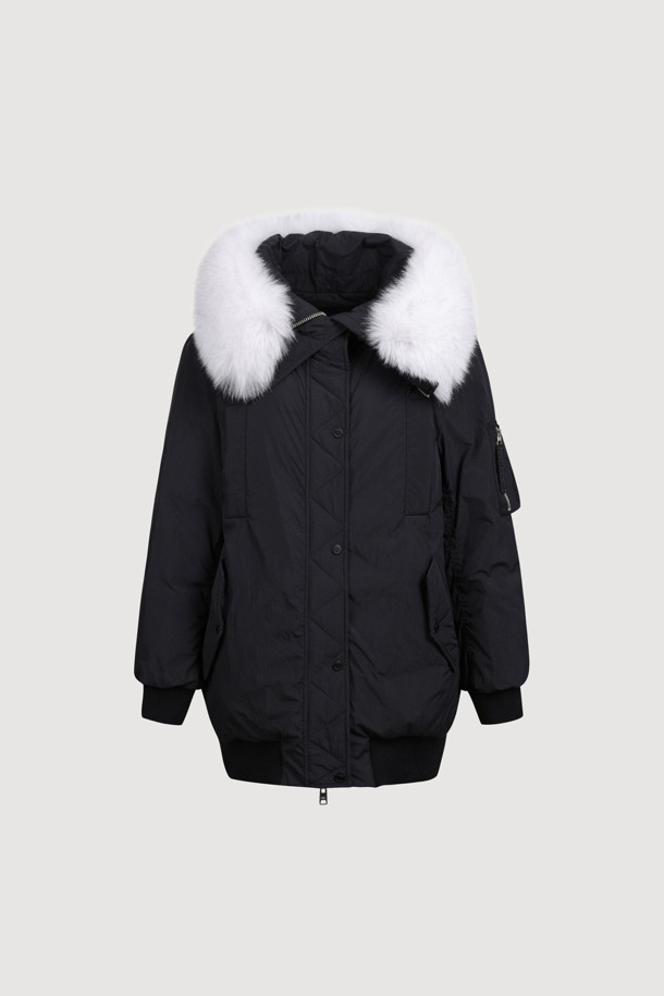 LUCKY CHOUETTE - 패딩 - Detachable Fox Fur Goose-Down Half Jumper (black)