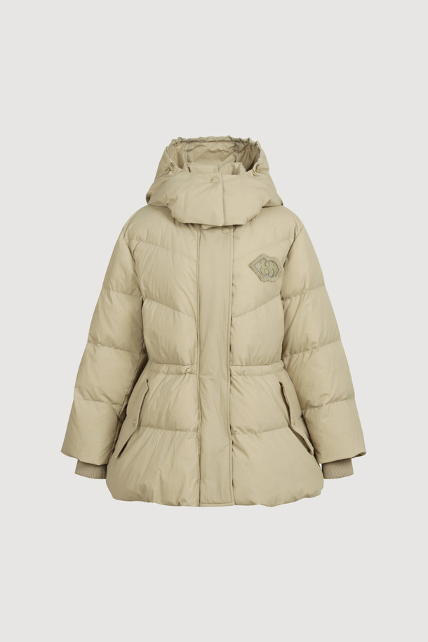 LUCKY CHOUETTE - 패딩 - Detachable Hooded Flare Goose-down Jumper (light khaki)