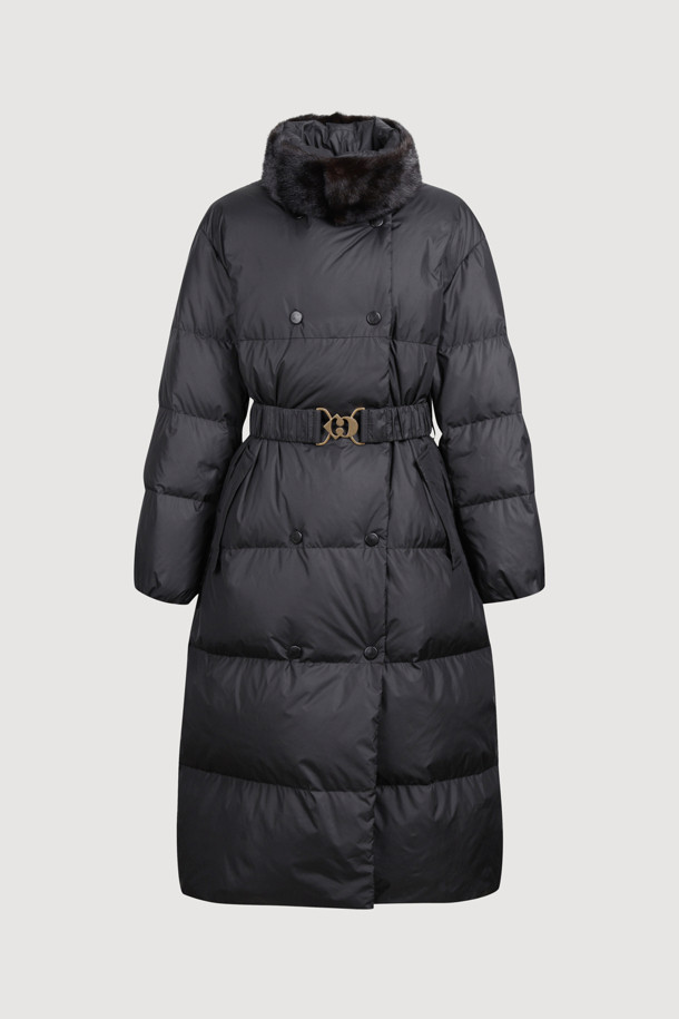 LUCKY CHOUETTE - 점퍼 - [Atelier] Mink Neck Warmer Option Belt Long Goose-down Coat (black)