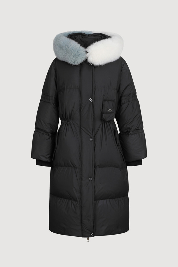 LUCKY CHOUETTE - 패딩 - [Atelier] Color Block Fox Trimming Long Goose Down Coat (black)