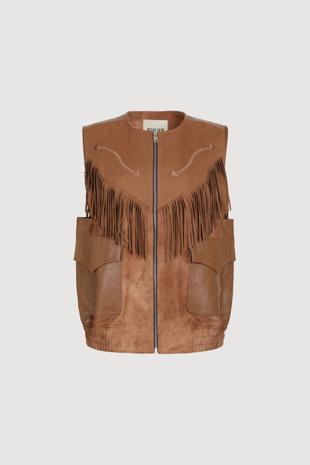 LUCKY CHOUETTE - 베스트 - [Atelier] Fringe Suede Vest (camel)