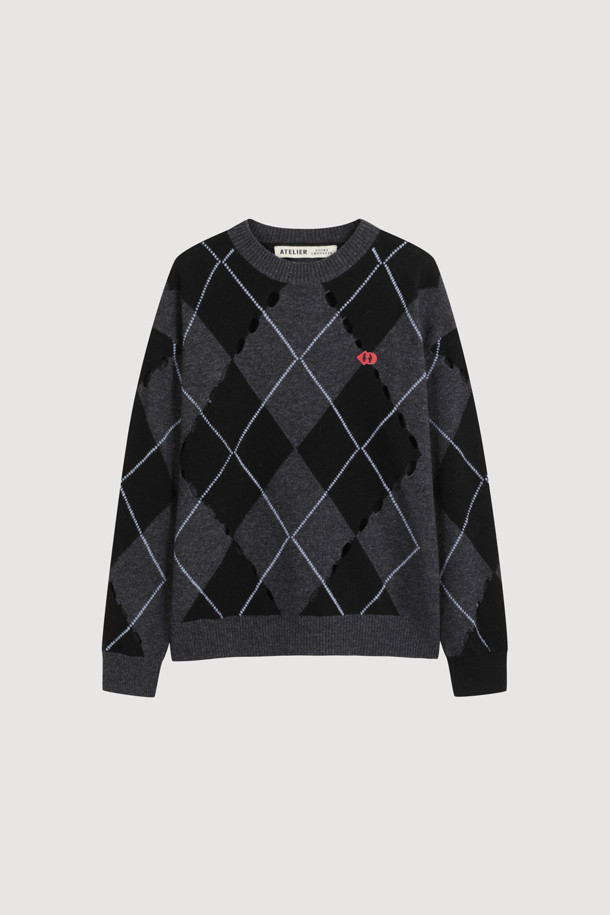 LUCKY CHOUETTE - 스웨터 - [Atelier] Intascasi Argyle Knitwear Pullover (black)