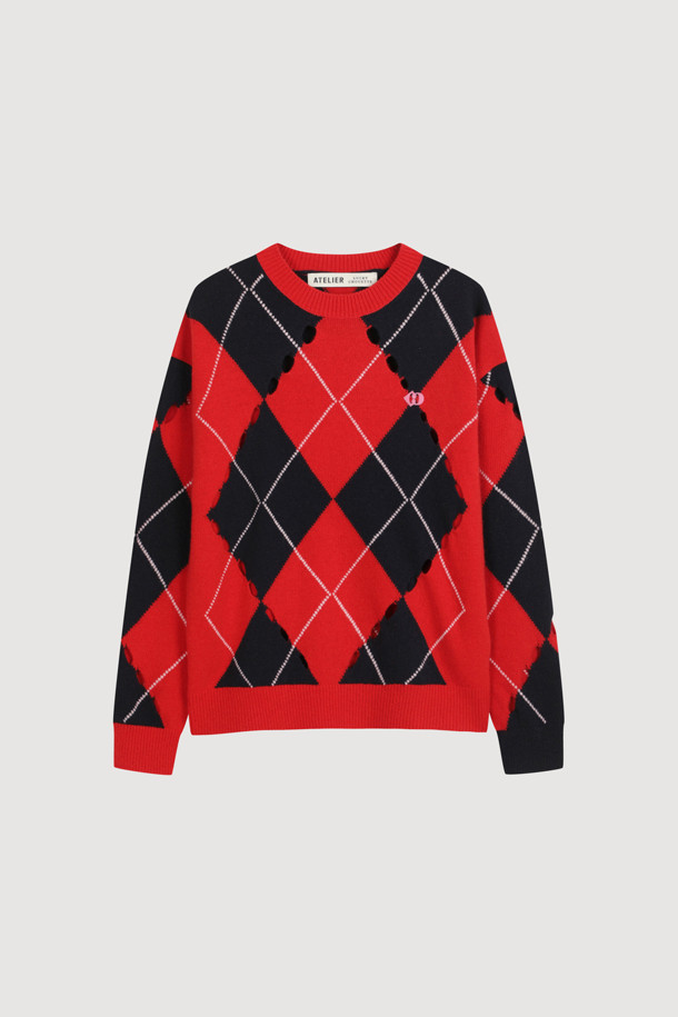 LUCKY CHOUETTE - 스웨터 - [Atelier] Intascasi Argyle Knitwear Pullover (red)