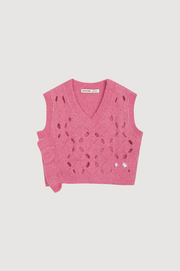 LUCKY CHOUETTE - 스웨터 - [Atelier] Alpaca Scotch Knit Vest (pink)