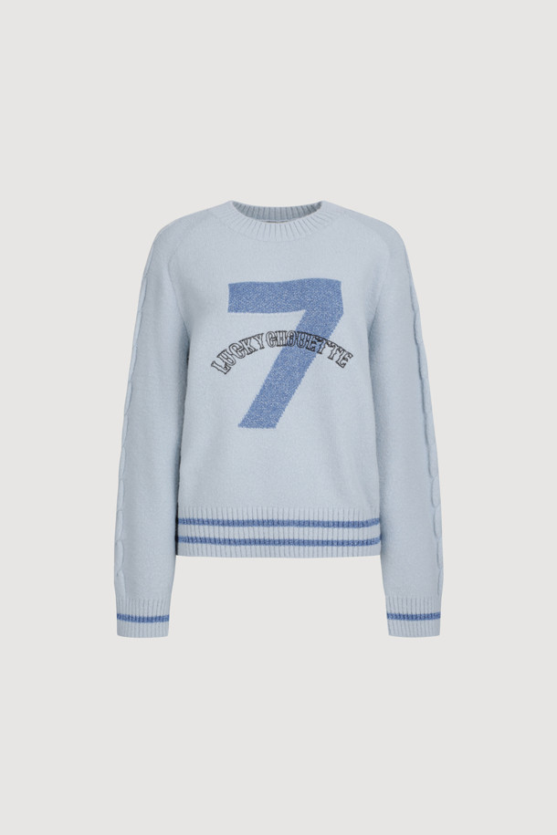 LUCKY CHOUETTE - 스웨터 - [Atelier] One Point Round Neck Knit Pullover (blue)