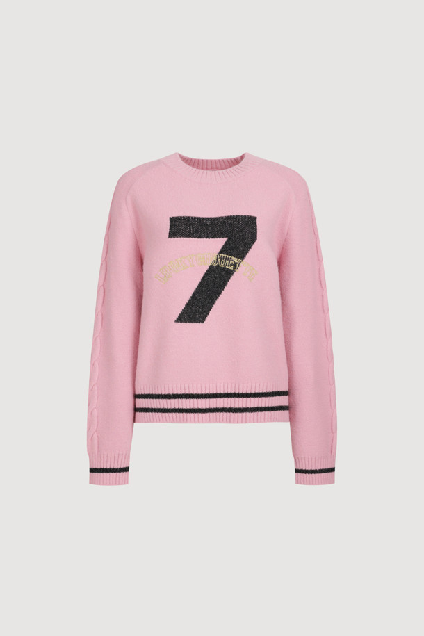 LUCKY CHOUETTE - 스웨터 - [Atelier] One Point Round Neck Knit Pullover (pink)